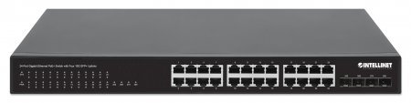 Intellinet 以太联 561761-24端口千兆以太网PoE+交换机，带四个10G SFP+上行链路