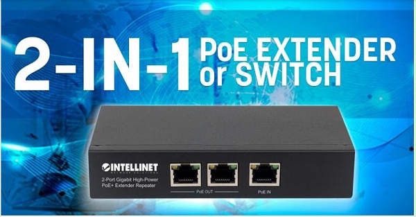 以太联Intelline的561266 2端口千兆高功率PoE+延长器中继器 